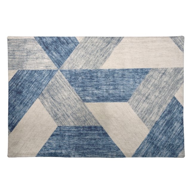 Blue Contemporary Symmetrical Abstract Cloth Placemat (Front)