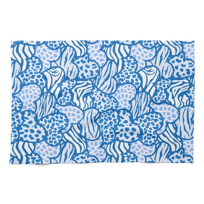 Blue contour girly animal print hearts towels