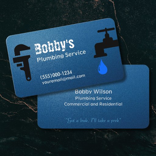 Customizable Blue Contractor Plumbing Service Chrome Design Business Card