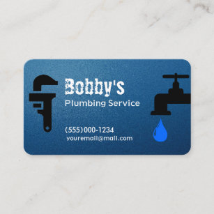 Blue Contractor Plumbing Service Chrome Design Business Card