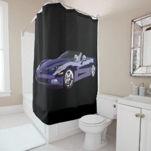 Blue convirtable sports car shower curtain