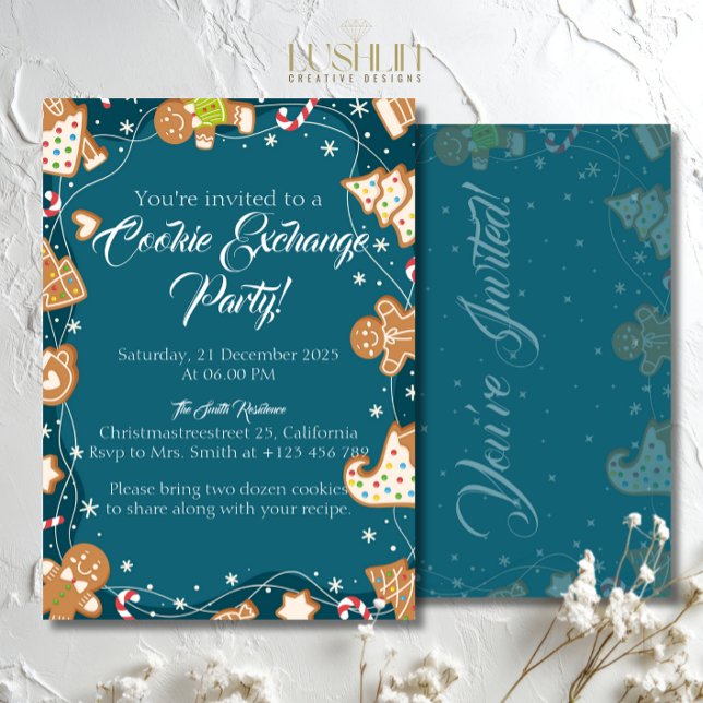 Blue Cookie Exchange Christmas Baking Party Invitation (Creator Uploaded)