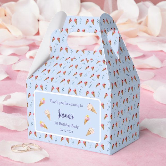 Blue Cool Ice Cream Cone Kids Boy Birthday Favor Boxes (Wedding)
