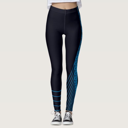 Blue cool modern trendy simple curvy lines leggings