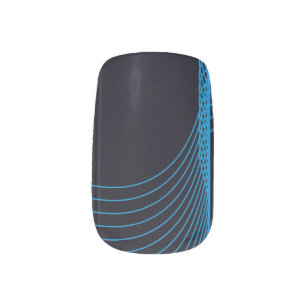 Blue, cool, modern, trendy, simple curvy lines minx nail art