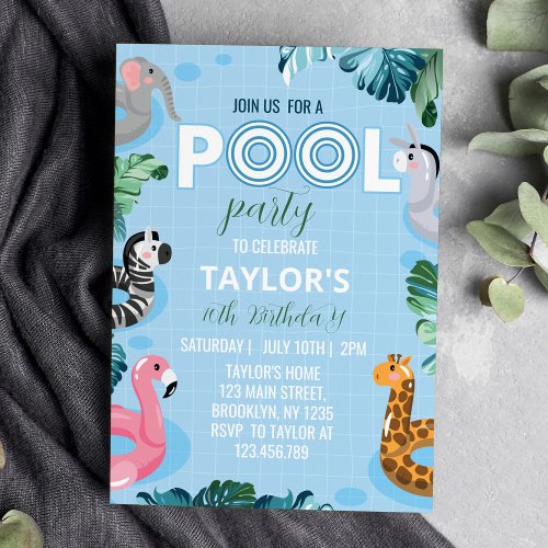 Blue Cool Pool Boy Birthday Invitation 