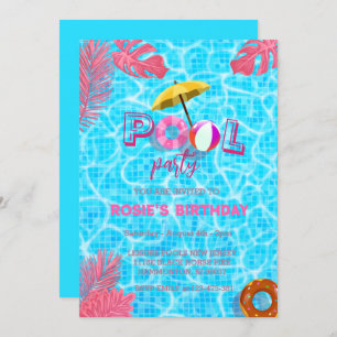  Blue Cool Pool Party & summer Swimming Birthday Invitation