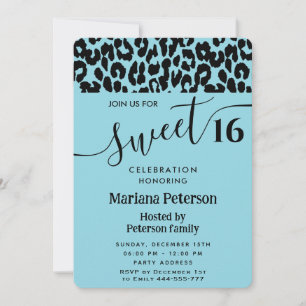 Blue Cool Trendy attractive leopard sweet 16 Invitation