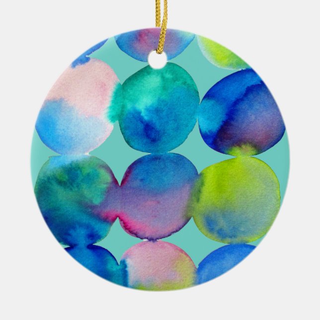 Blue cool watercolor abstract art ceramic ornament (Front)