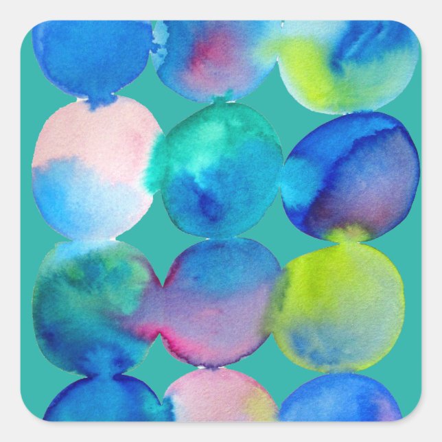 Blue cool watercolor abstract art square sticker (Front)