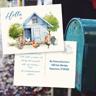 Blue Coop Chicken Farming Hello Postcard