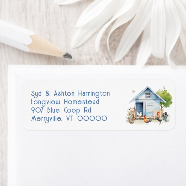 Blue Coop Chickens Return Address Labels (Insitu)