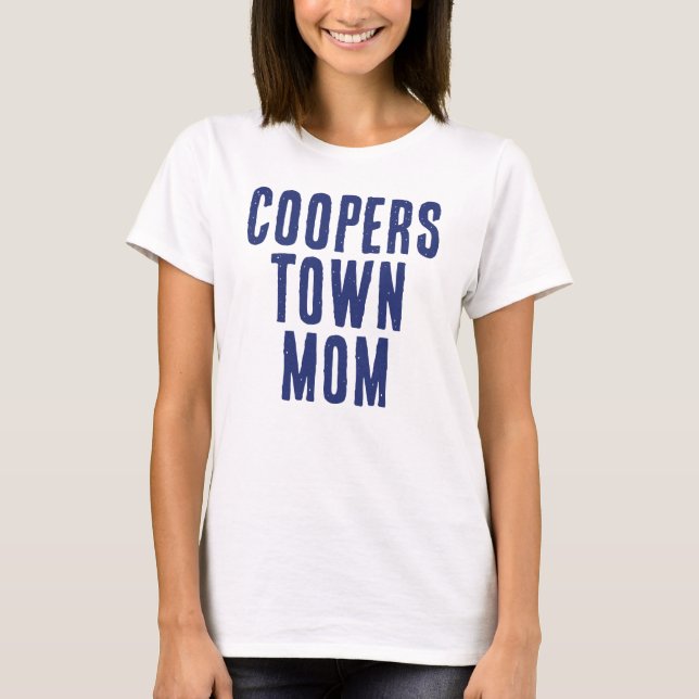 Blue Cooperstown Mom Baseball T-Shirt (Front)