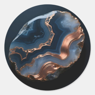 Blue Copper Banded Agate Gemstone Close Up Classic Round Sticker
