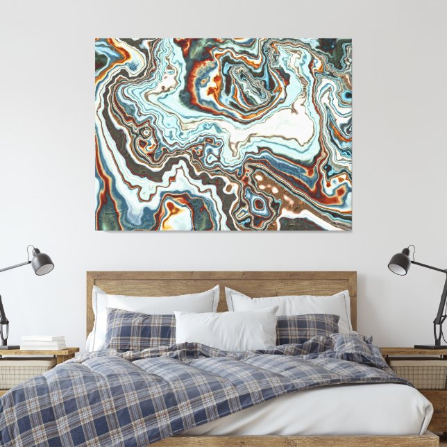 Blue Copper Marble Geode Flow Canvas Print (Insitu(Bedroom))
