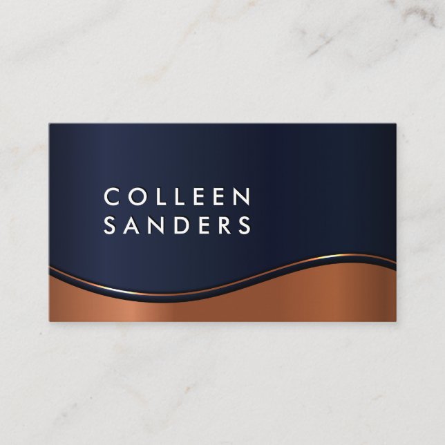 Blue Copper Metallic Wave Background Business Card (Front)