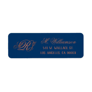 Blue Copper Monogram Wedding Return Address Label
