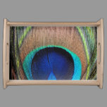 Blue Copper Peacock Feather Close-Up Serving Tray