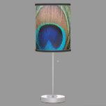 Blue Copper Peacock Feather Close-Up Table Lamp