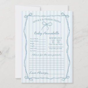 Blue Coquette Bow Advice for Baby Shower Card