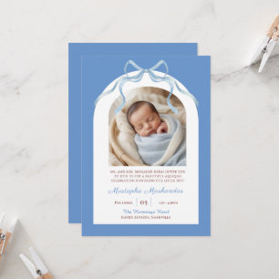 Blue Coquette Bow Arch Photo Baby Boy Aqiqah Invitation