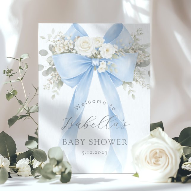 Blue Coquette Bow Baby Boy Shower Welcome Poster (Creator Uploaded)