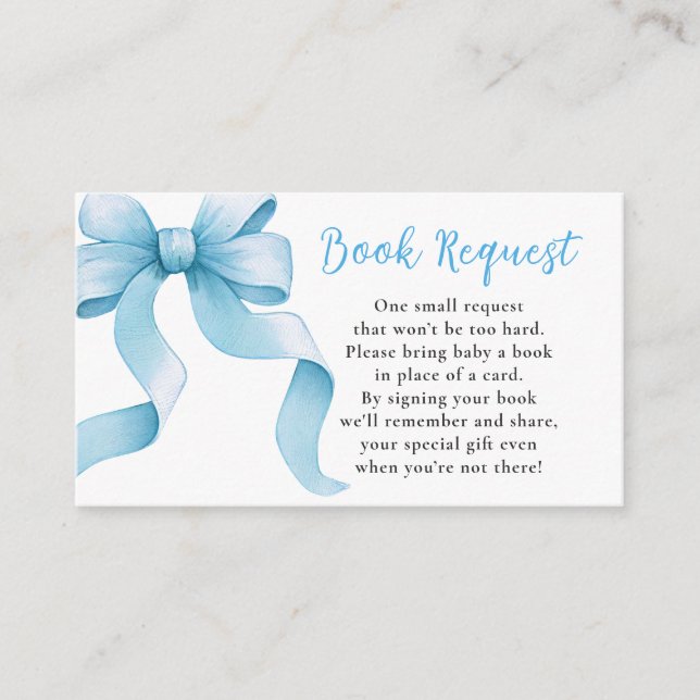 Blue Coquette Bow Baby Shower Book Request Enclosure Card (Front)