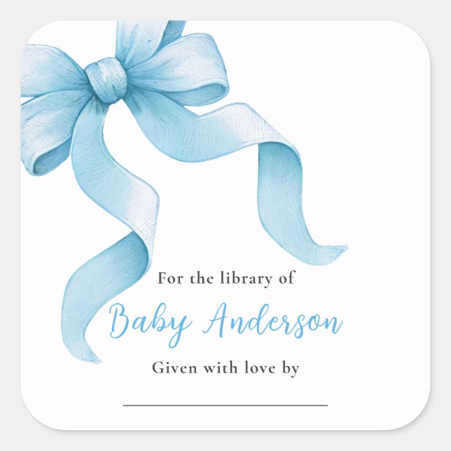 Blue Coquette Bow Baby Shower Bookplate (Front)
