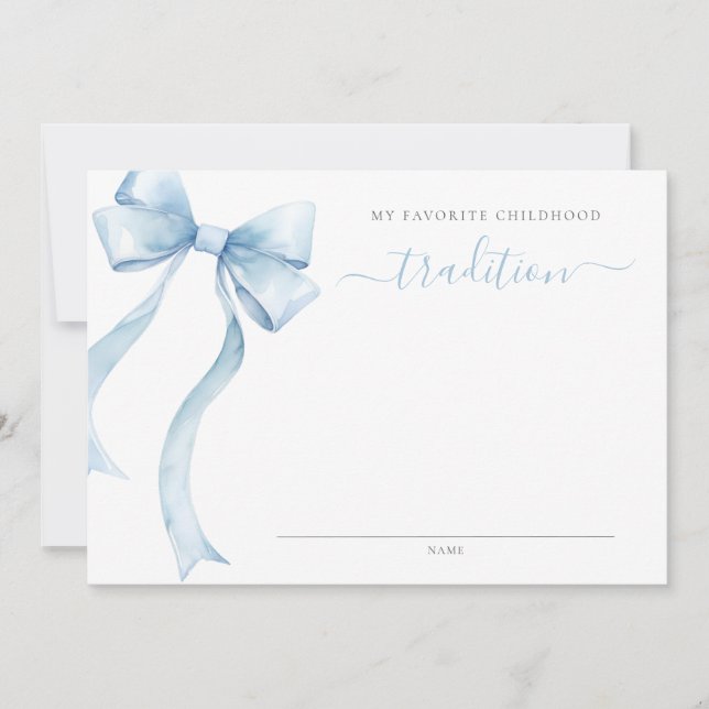 Blue Coquette Bow Baby Shower Childhood Tradition  Note Card (Front)