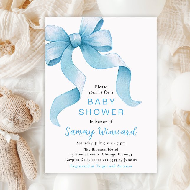 Blue Coquette Bow Baby Shower Invitation (Creator Uploaded)