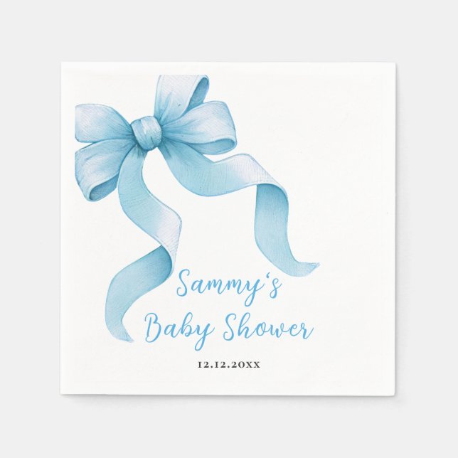 Blue Coquette Bow Baby Shower Napkins (Front)
