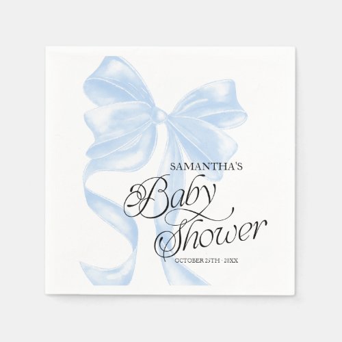 Blue Coquette Bow Baby Shower Party Napkins