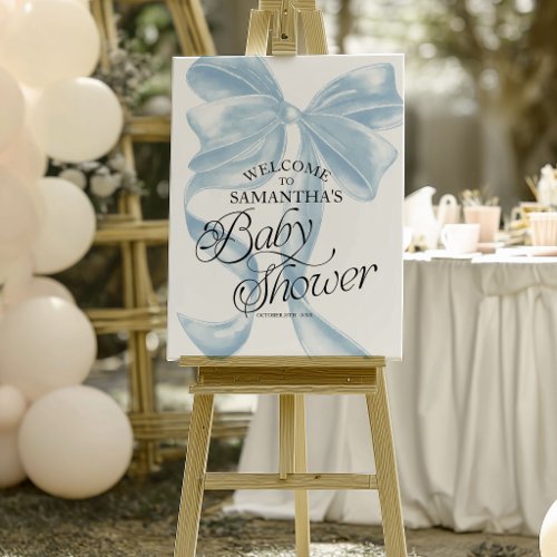 Blue Coquette Bow Baby Shower Welcome Sign