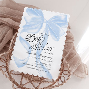 Blue Coquette Bow Boy Baby Shower Invitation