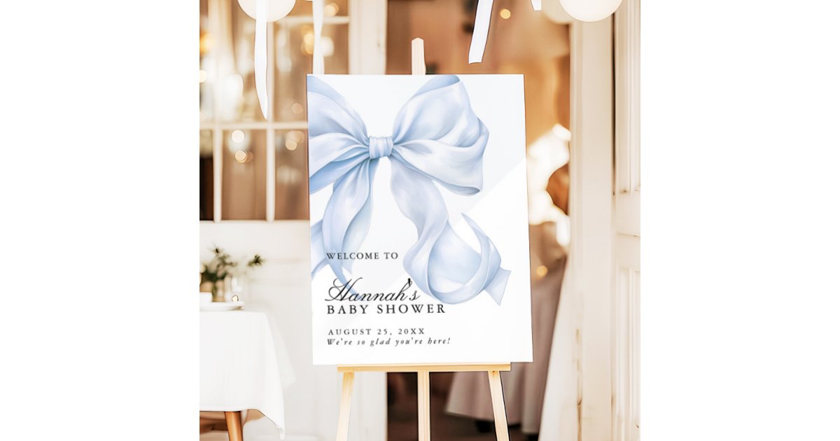 Blue Coquette Bow Boy Baby Shower Welcome Sign | Zazzle
