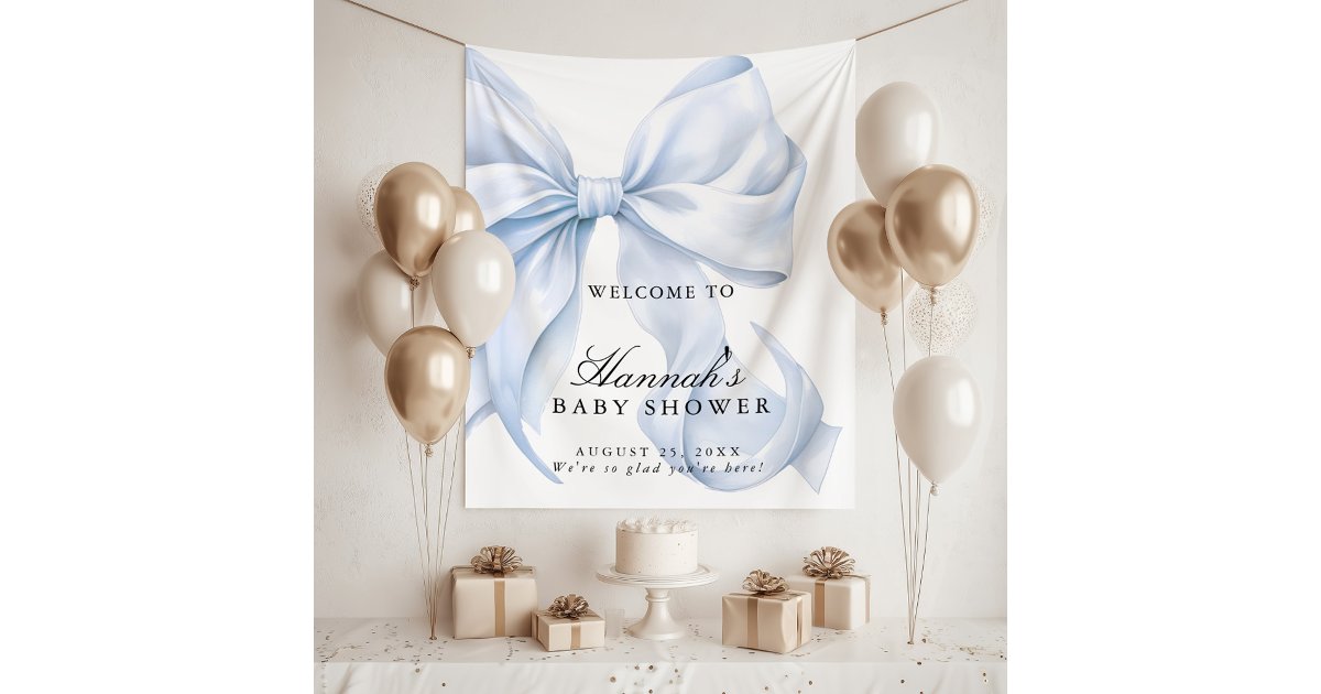 Blue Coquette Bow Boy Baby Shower Welcome Sign Tapestry | Zazzle