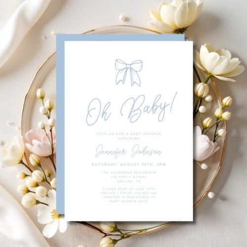 Blue Coquette Bow Boy Oh Baby Shower Invitation