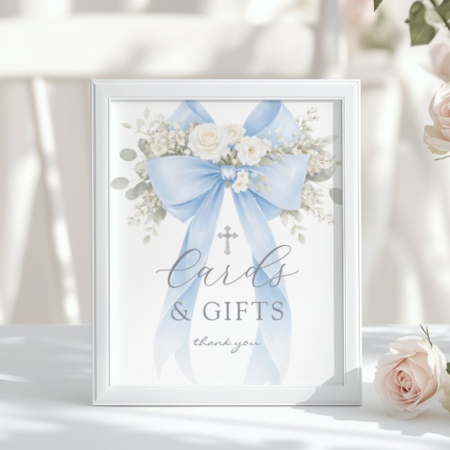 Blue Coquette Bow Cards and gifts Baptism Poster (Creator Uploaded)