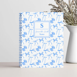 Blue Coquette Bow Custom Name Notebook