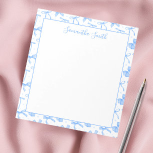 Blue Coquette Bow Custom Name  Notepad