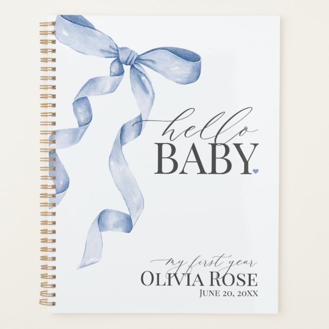 Blue Coquette Bow Girl Baby Gift My First Year Planner (Front)