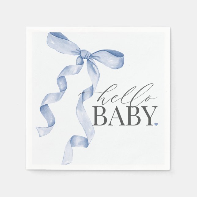 Blue Coquette Bow Girl Baby Shower Decor Napkins (Front)
