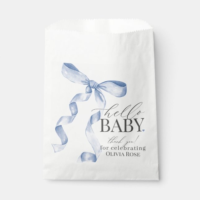Blue Coquette Bow Girl Baby Shower Dessert  Favor Bag (Front)