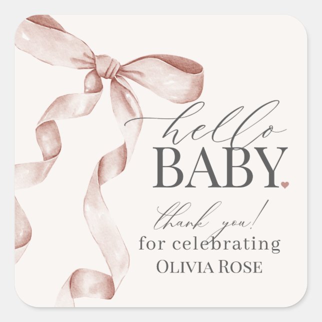 Blue Coquette Bow Girl Baby Shower Favor Square Sticker (Front)