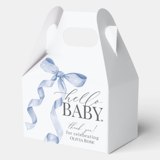 Blue Coquette Bow Girl Baby Shower Gift Favor Boxes (Front)