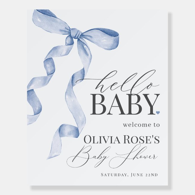 Blue Coquette Bow Girl Baby Shower Welcome Sign (Front)