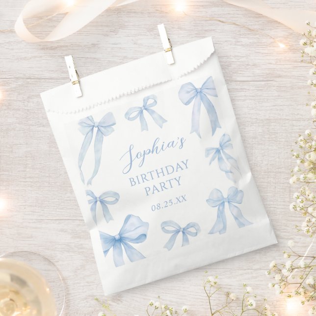Blue Coquette Bow Girl Birthday Party Favor Bag (Clipped)