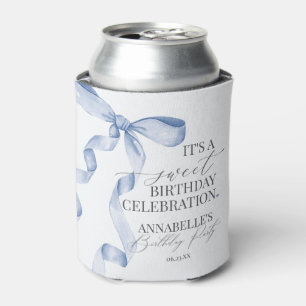 Blue Coquette Bow Girl Birthday Party Favors Can Cooler