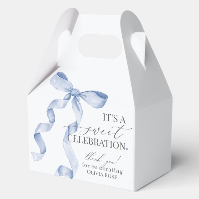 Blue Coquette Bow Girl Birthday Party Gift Favor Boxes (Front)