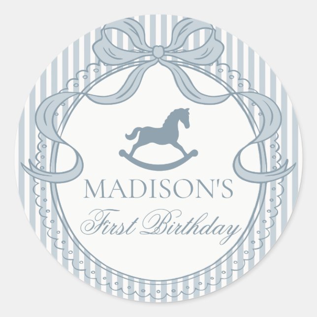 Blue Coquette Bow Horse Birthday Envelope Seal (Front)